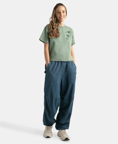 Super Combed Cotton Rich Oversized Graphic Print T-Shirt with Drop Shoulder Styling - Lily Pad