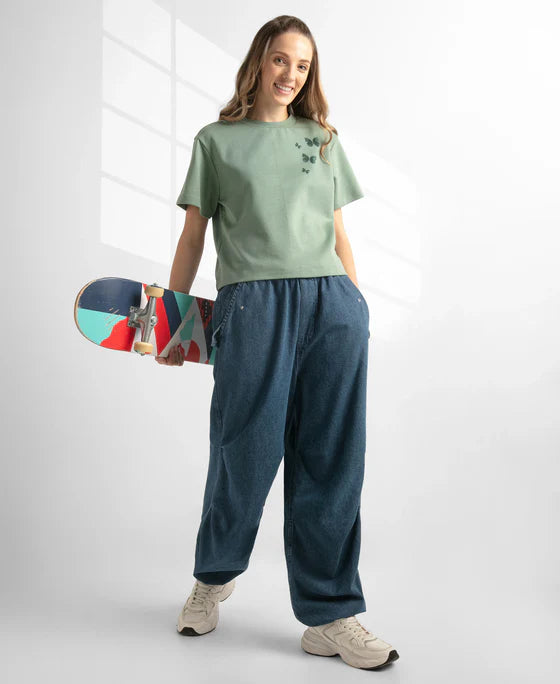 Super Combed Cotton Rich Oversized Graphic Print T-Shirt with Drop Shoulder Styling - Lily Pad