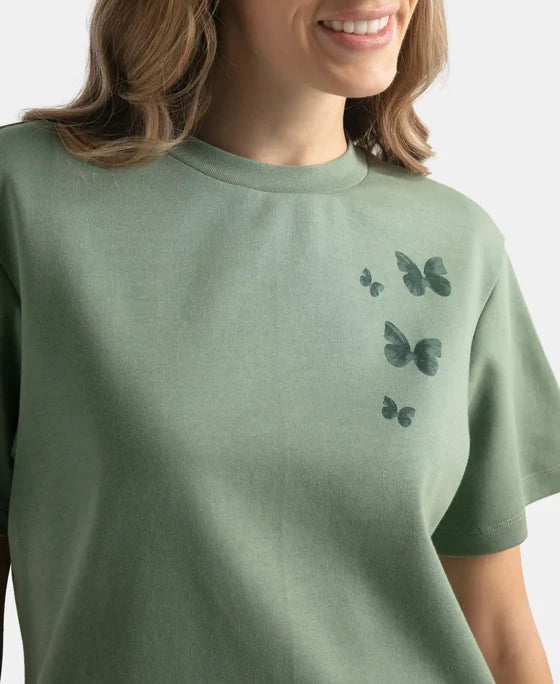 Super Combed Cotton Rich Oversized Graphic Print T-Shirt with Drop Shoulder Styling - Lily Pad