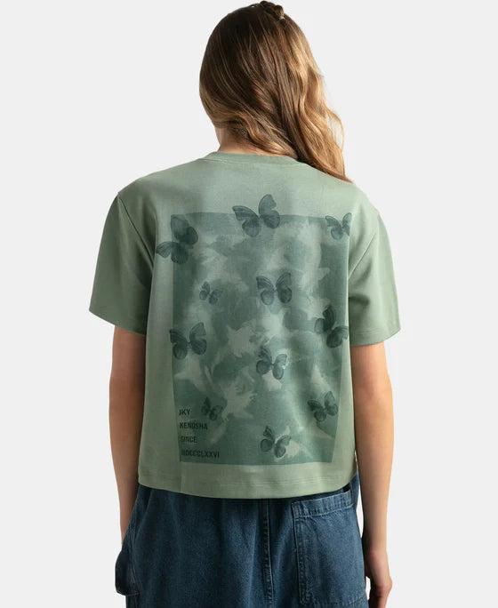 Super Combed Cotton Rich Oversized Graphic Print T-Shirt with Drop Shoulder Styling - Lily Pad