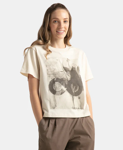 Super Combed Cotton Rich Oversized Graphic Print T-Shirt with Drop Shoulder Styling - Lily Pad