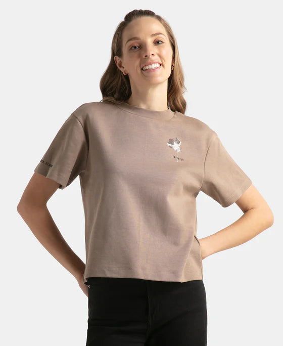Super Combed Cotton Rich Oversized Graphic Print T-Shirt with Drop Shoulder Styling - Lily Pad