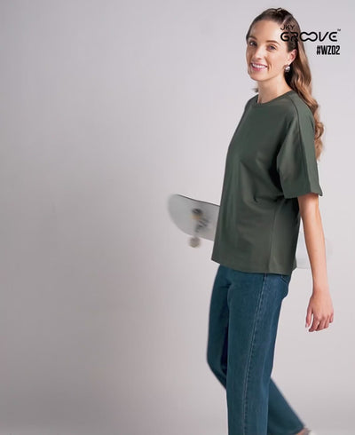 Super Combed Cotton Rich Oversized T-Shirt With Dolman Sleeve Styling - Thyme